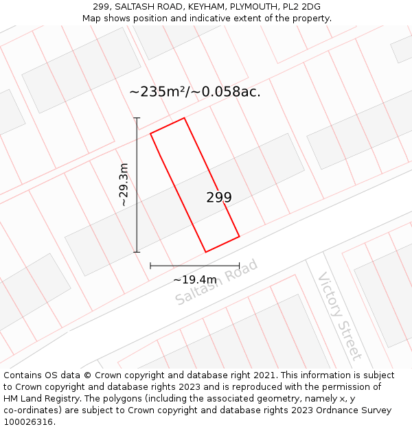 299, SALTASH ROAD, KEYHAM, PLYMOUTH, PL2 2DG: Plot and title map