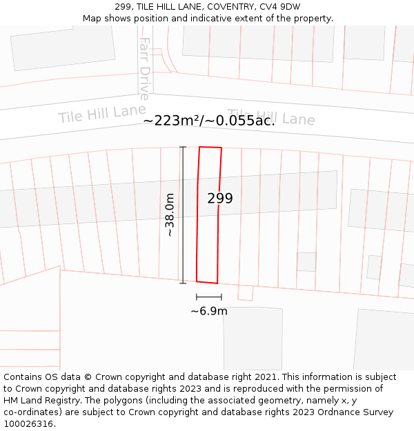 299, TILE HILL LANE, COVENTRY, CV4 9DW: Plot and title map