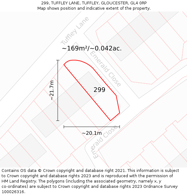 299, TUFFLEY LANE, TUFFLEY, GLOUCESTER, GL4 0RP: Plot and title map