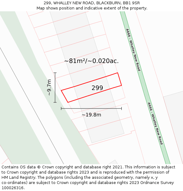299, WHALLEY NEW ROAD, BLACKBURN, BB1 9SR: Plot and title map