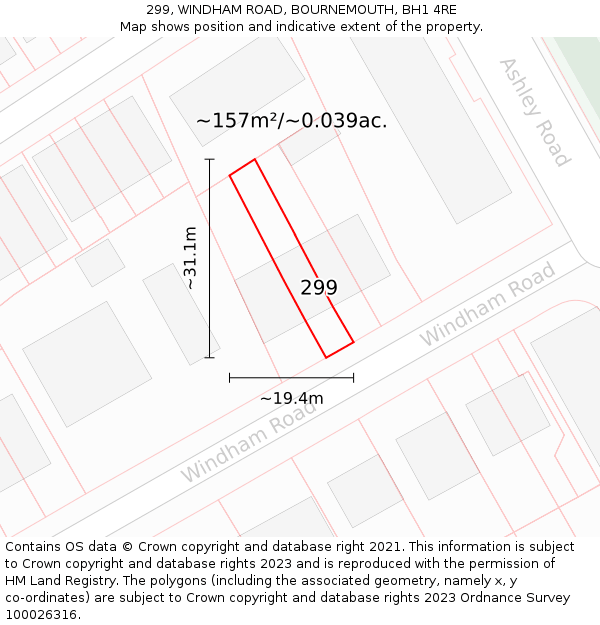 299, WINDHAM ROAD, BOURNEMOUTH, BH1 4RE: Plot and title map
