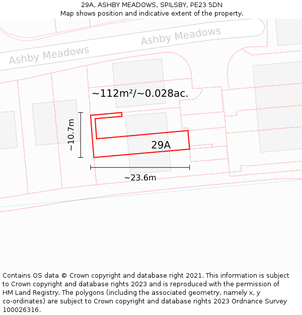 29A, ASHBY MEADOWS, SPILSBY, PE23 5DN: Plot and title map