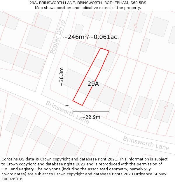 29A, BRINSWORTH LANE, BRINSWORTH, ROTHERHAM, S60 5BS: Plot and title map
