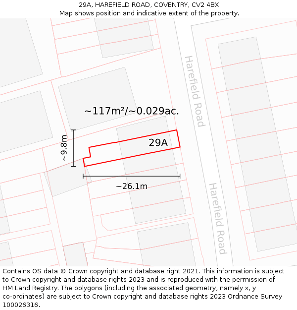 29A, HAREFIELD ROAD, COVENTRY, CV2 4BX: Plot and title map