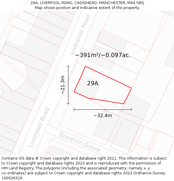 29A, LIVERPOOL ROAD, CADISHEAD, MANCHESTER, M44 5BQ: Plot and title map
