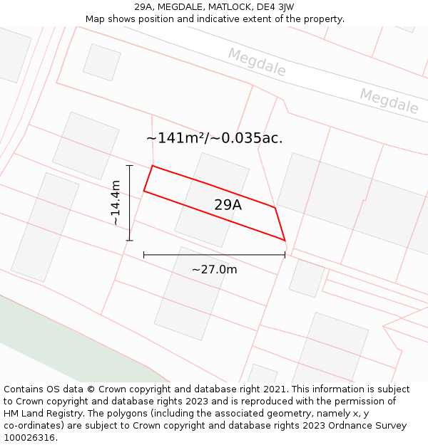29A, MEGDALE, MATLOCK, DE4 3JW: Plot and title map
