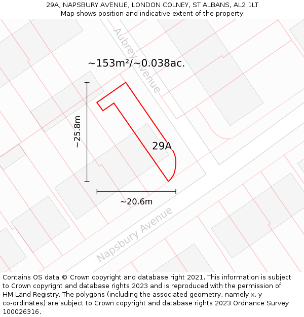 29A, NAPSBURY AVENUE, LONDON COLNEY, ST ALBANS, AL2 1LT: Plot and title map
