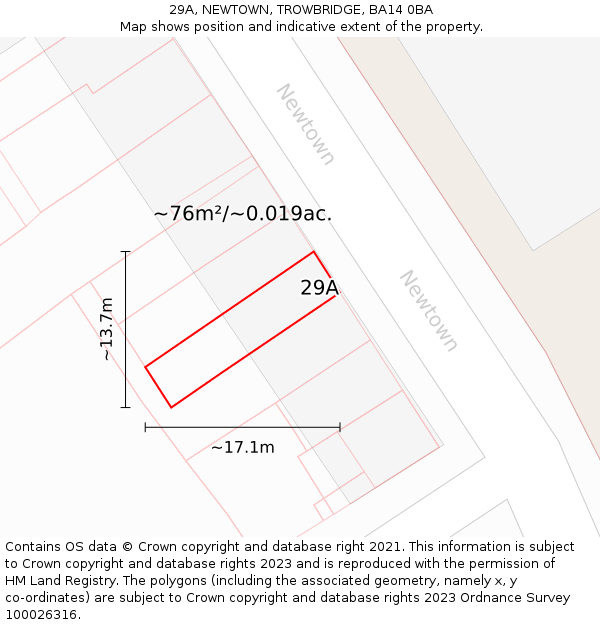 29A, NEWTOWN, TROWBRIDGE, BA14 0BA: Plot and title map