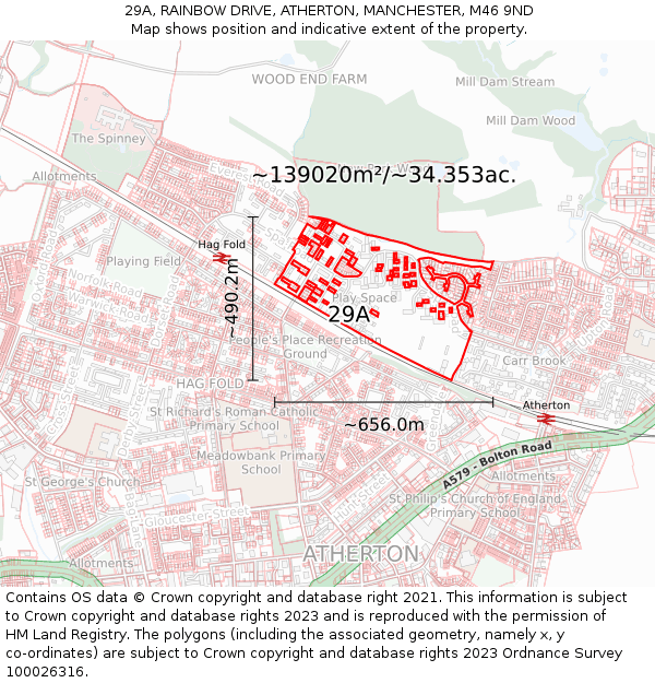 29A, RAINBOW DRIVE, ATHERTON, MANCHESTER, M46 9ND: Plot and title map