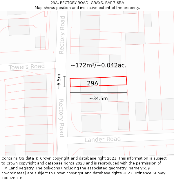 29A, RECTORY ROAD, GRAYS, RM17 6BA: Plot and title map
