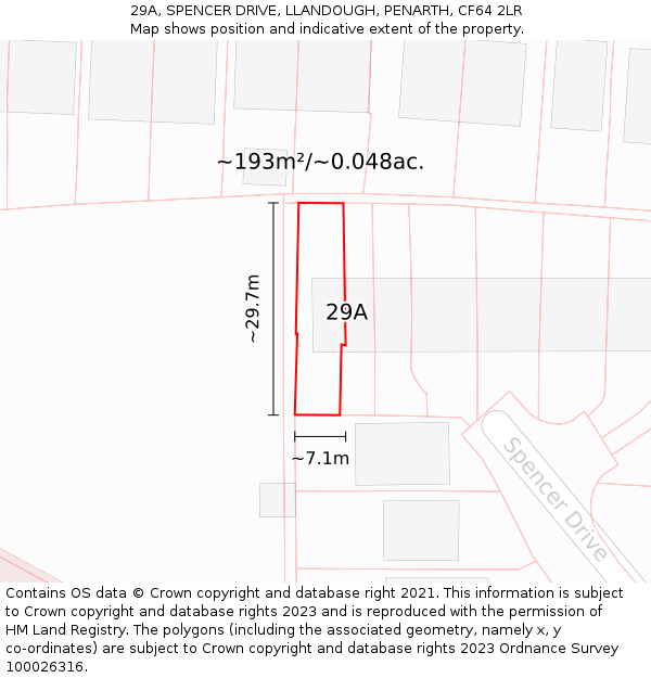 29A, SPENCER DRIVE, LLANDOUGH, PENARTH, CF64 2LR: Plot and title map