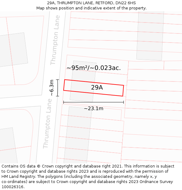29A, THRUMPTON LANE, RETFORD, DN22 6HS: Plot and title map