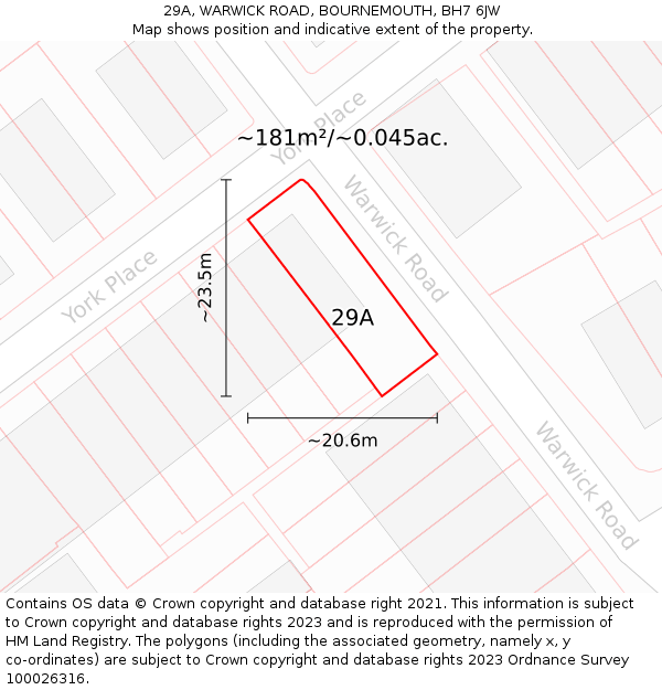 29A, WARWICK ROAD, BOURNEMOUTH, BH7 6JW: Plot and title map