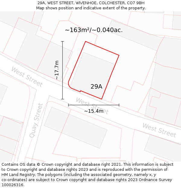 29A, WEST STREET, WIVENHOE, COLCHESTER, CO7 9BH: Plot and title map