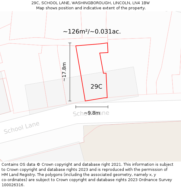 29C, SCHOOL LANE, WASHINGBOROUGH, LINCOLN, LN4 1BW: Plot and title map