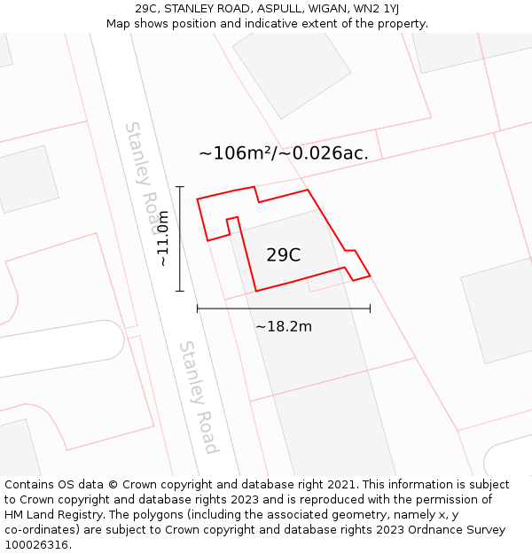 29C, STANLEY ROAD, ASPULL, WIGAN, WN2 1YJ: Plot and title map