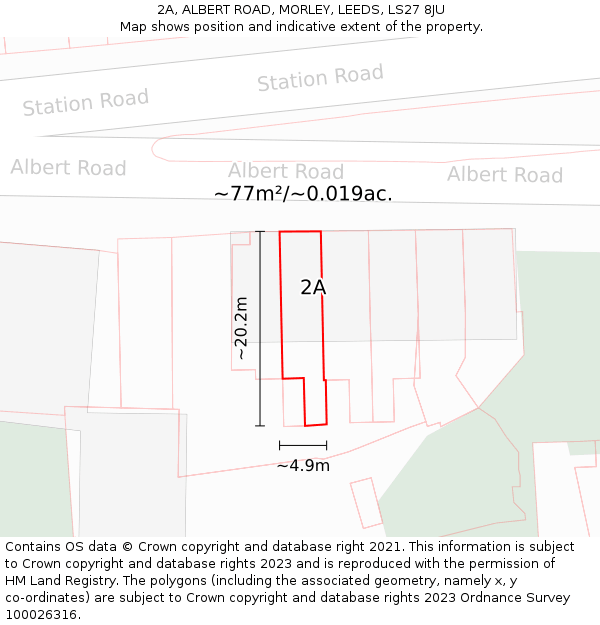 2A, ALBERT ROAD, MORLEY, LEEDS, LS27 8JU: Plot and title map