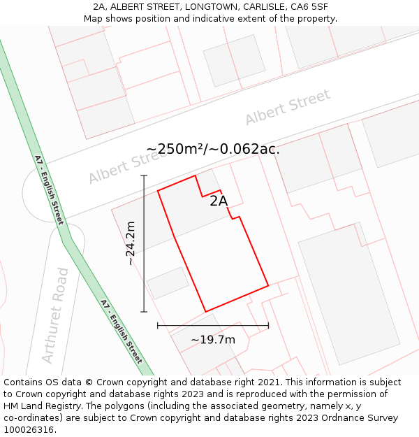 2A, ALBERT STREET, LONGTOWN, CARLISLE, CA6 5SF: Plot and title map