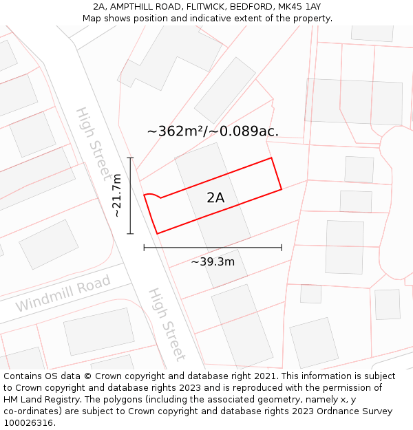 2A, AMPTHILL ROAD, FLITWICK, BEDFORD, MK45 1AY: Plot and title map