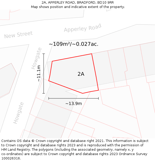 2A, APPERLEY ROAD, BRADFORD, BD10 9RR: Plot and title map
