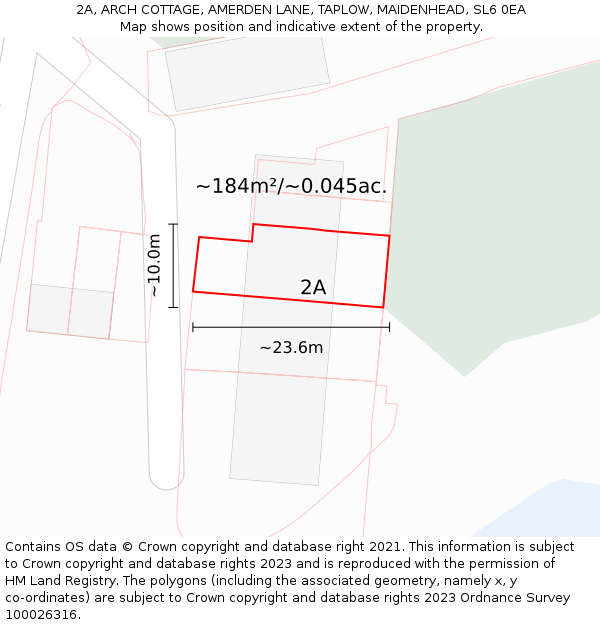 2A, ARCH COTTAGE, AMERDEN LANE, TAPLOW, MAIDENHEAD, SL6 0EA: Plot and title map
