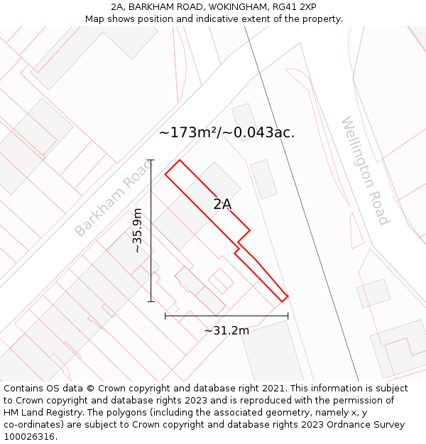 2A, BARKHAM ROAD, WOKINGHAM, RG41 2XP: Plot and title map