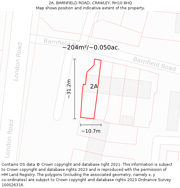 2A, BARNFIELD ROAD, CRAWLEY, RH10 8HQ: Plot and title map