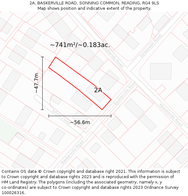 2A, BASKERVILLE ROAD, SONNING COMMON, READING, RG4 9LS: Plot and title map