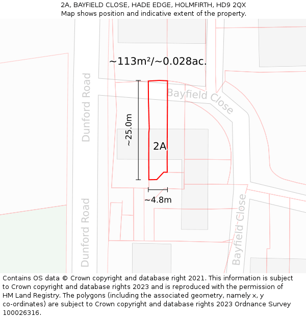 2A, BAYFIELD CLOSE, HADE EDGE, HOLMFIRTH, HD9 2QX: Plot and title map