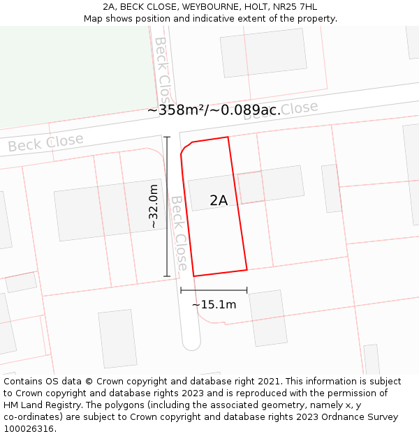 2A, BECK CLOSE, WEYBOURNE, HOLT, NR25 7HL: Plot and title map