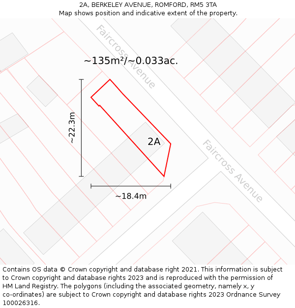 2A, BERKELEY AVENUE, ROMFORD, RM5 3TA: Plot and title map