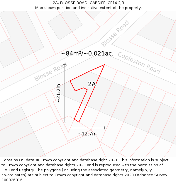 2A, BLOSSE ROAD, CARDIFF, CF14 2JB: Plot and title map