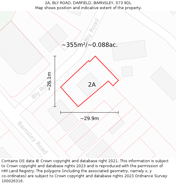 2A, BLY ROAD, DARFIELD, BARNSLEY, S73 9DL: Plot and title map