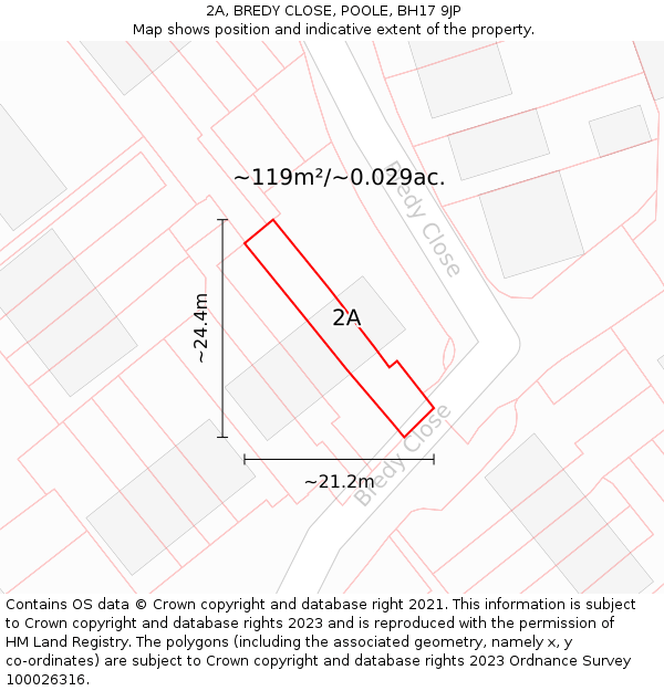 2A, BREDY CLOSE, POOLE, BH17 9JP: Plot and title map