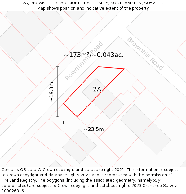 2A, BROWNHILL ROAD, NORTH BADDESLEY, SOUTHAMPTON, SO52 9EZ: Plot and title map