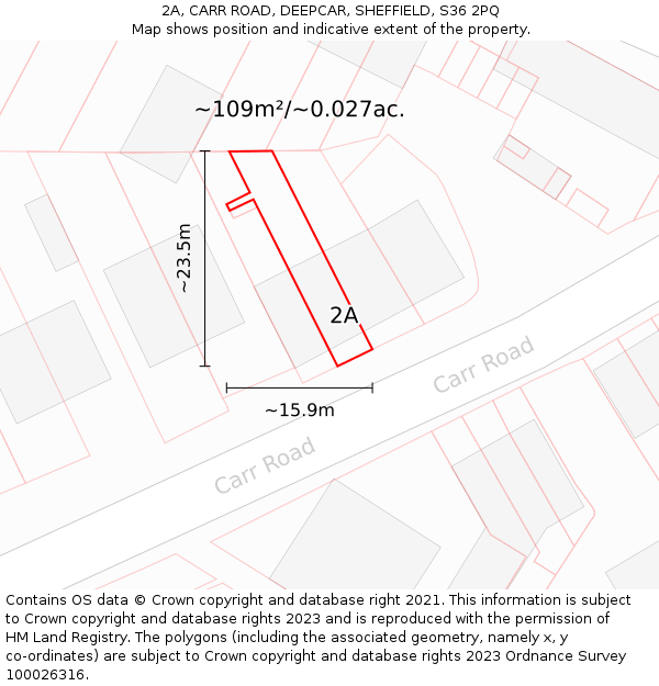 2A, CARR ROAD, DEEPCAR, SHEFFIELD, S36 2PQ: Plot and title map