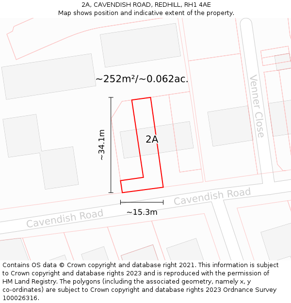 2A, CAVENDISH ROAD, REDHILL, RH1 4AE: Plot and title map