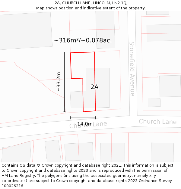 2A, CHURCH LANE, LINCOLN, LN2 1QJ: Plot and title map