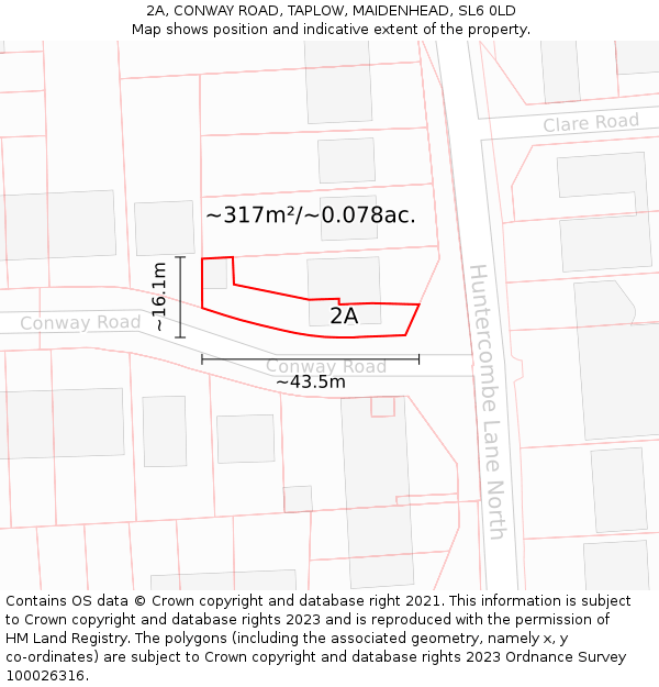 2A, CONWAY ROAD, TAPLOW, MAIDENHEAD, SL6 0LD: Plot and title map
