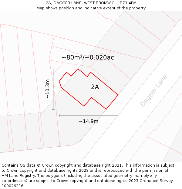 2A, DAGGER LANE, WEST BROMWICH, B71 4BA: Plot and title map
