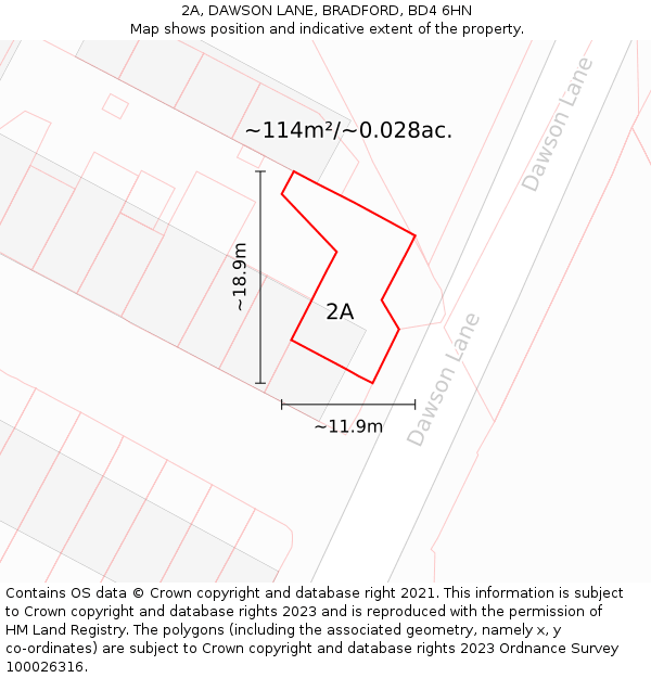 2A, DAWSON LANE, BRADFORD, BD4 6HN: Plot and title map