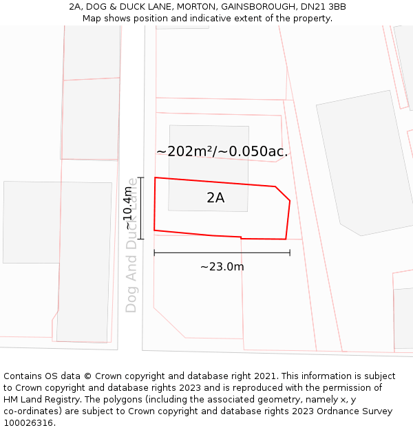 2A, DOG & DUCK LANE, MORTON, GAINSBOROUGH, DN21 3BB: Plot and title map