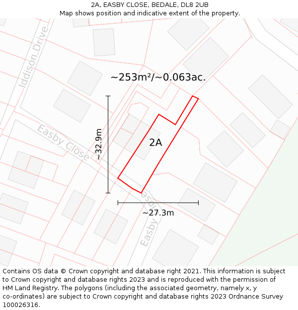 2A, EASBY CLOSE, BEDALE, DL8 2UB: Plot and title map