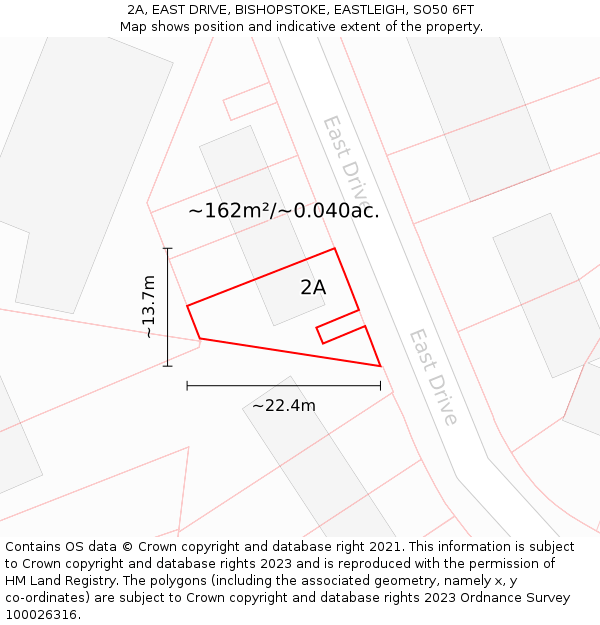 2A, EAST DRIVE, BISHOPSTOKE, EASTLEIGH, SO50 6FT: Plot and title map