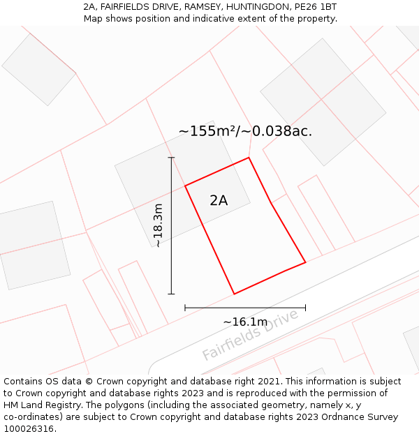 2A, FAIRFIELDS DRIVE, RAMSEY, HUNTINGDON, PE26 1BT: Plot and title map