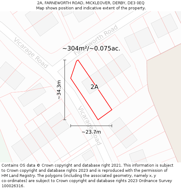 2A, FARNEWORTH ROAD, MICKLEOVER, DERBY, DE3 0EQ: Plot and title map