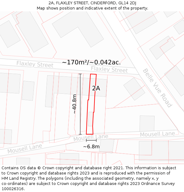 2A, FLAXLEY STREET, CINDERFORD, GL14 2DJ: Plot and title map