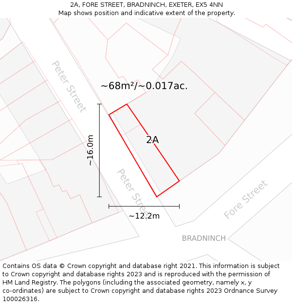 2A, FORE STREET, BRADNINCH, EXETER, EX5 4NN: Plot and title map