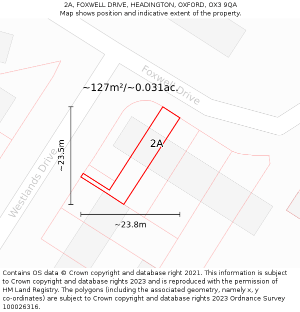 2A, FOXWELL DRIVE, HEADINGTON, OXFORD, OX3 9QA: Plot and title map