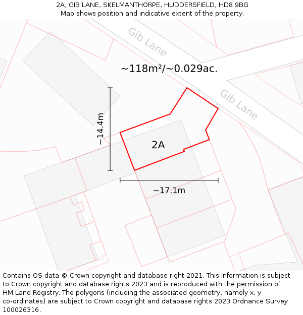 2A, GIB LANE, SKELMANTHORPE, HUDDERSFIELD, HD8 9BG: Plot and title map